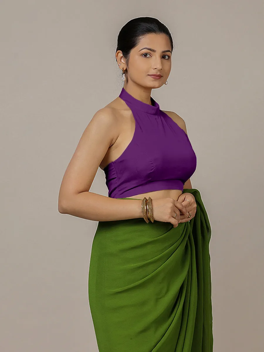 Laila x Rozaana | Purple Halter Neck Saree Blouse w/ FlexiFit™