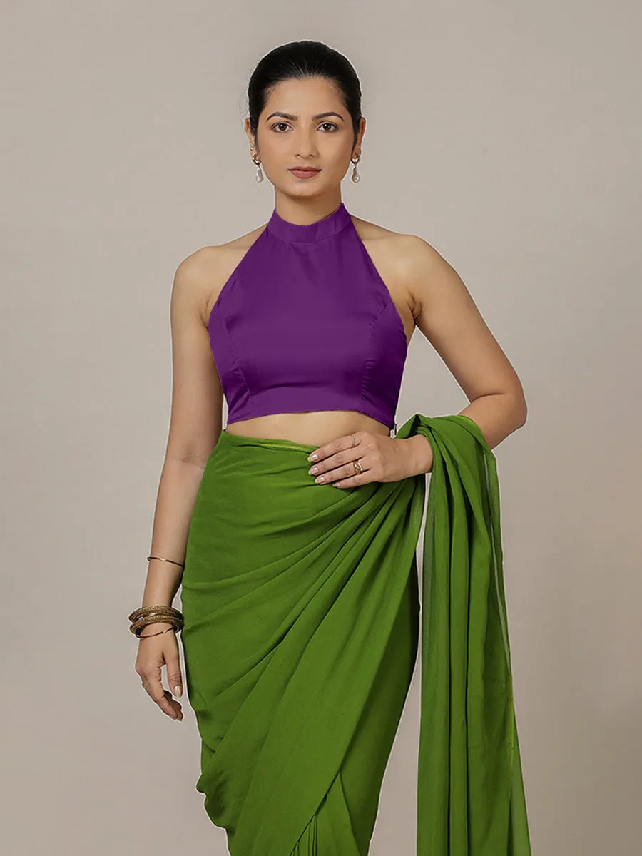 Laila x Rozaana | Purple Halter Neck Saree Blouse w/ FlexiFit™