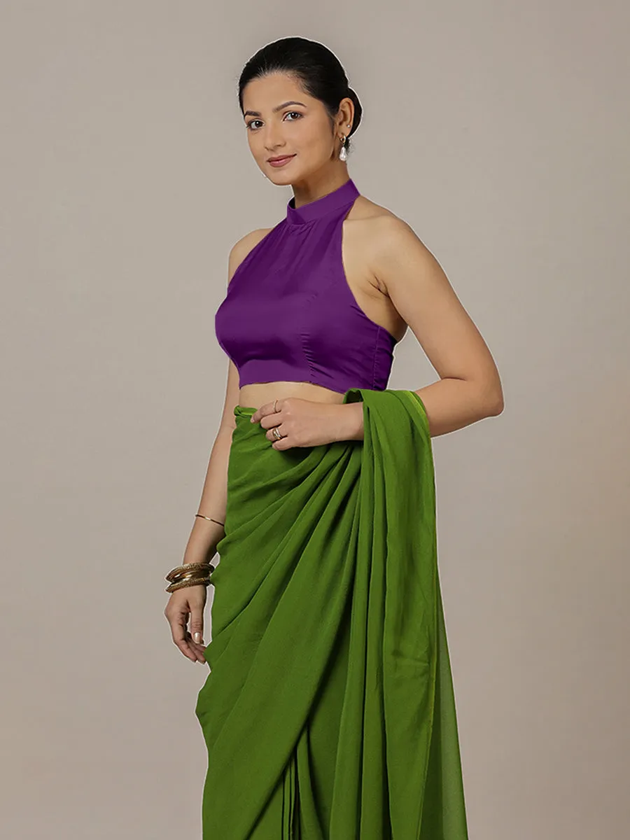 Laila x Rozaana | Purple Halter Neck Saree Blouse w/ FlexiFit™