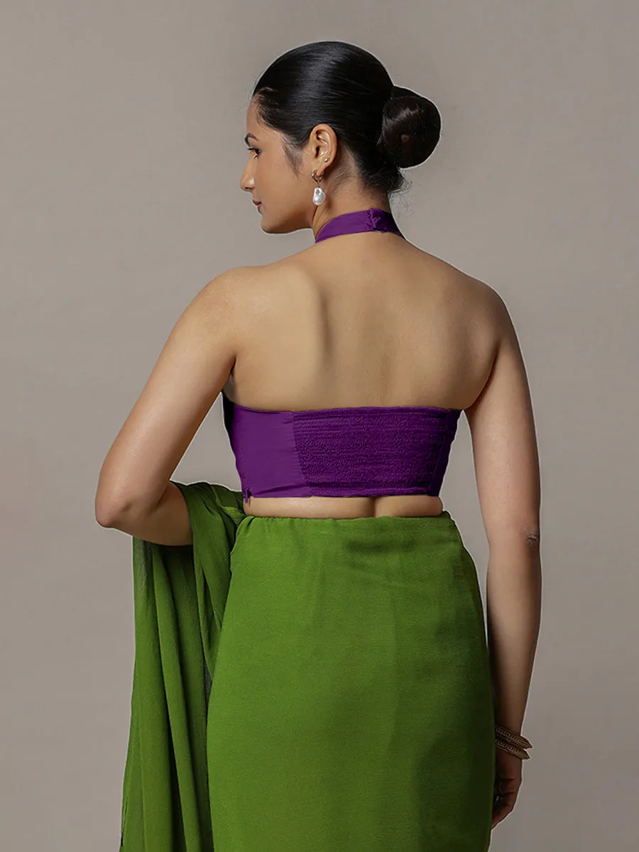 Laila x Rozaana | Purple Halter Neck Saree Blouse w/ FlexiFit™
