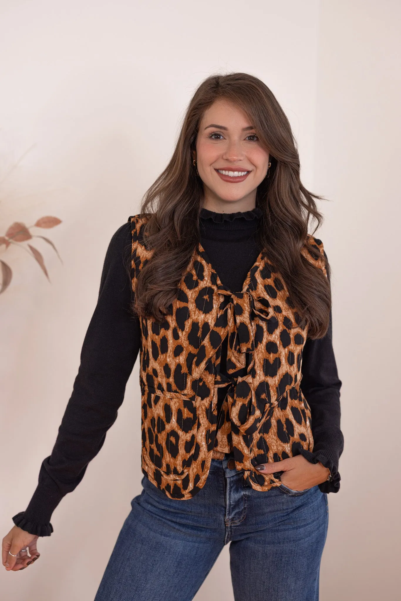 Leopard Print Bows Quilted Vest