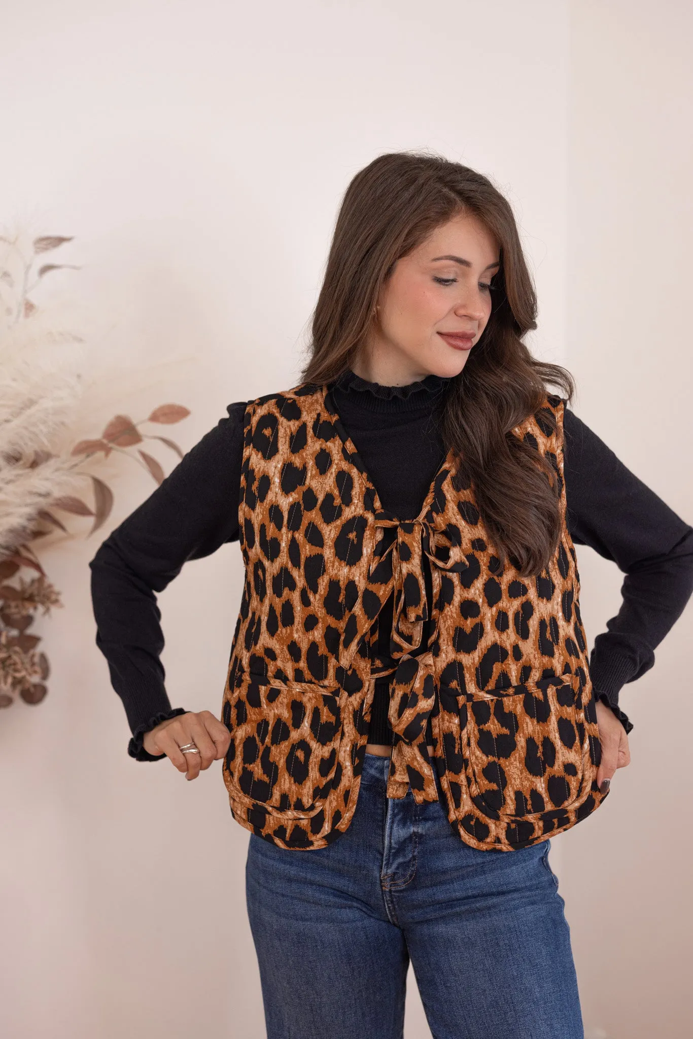 Leopard Print Bows Quilted Vest