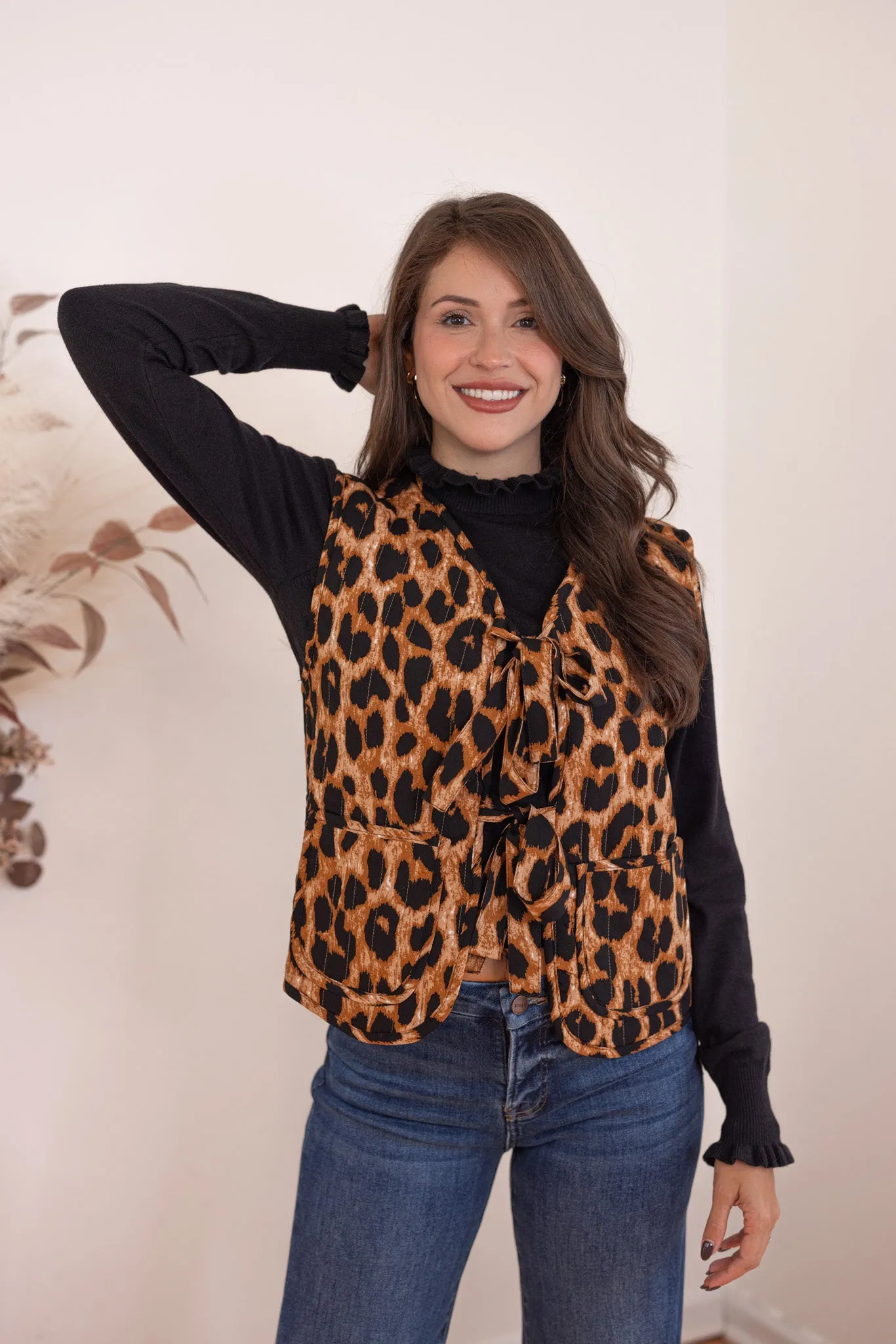 Leopard Print Bows Quilted Vest