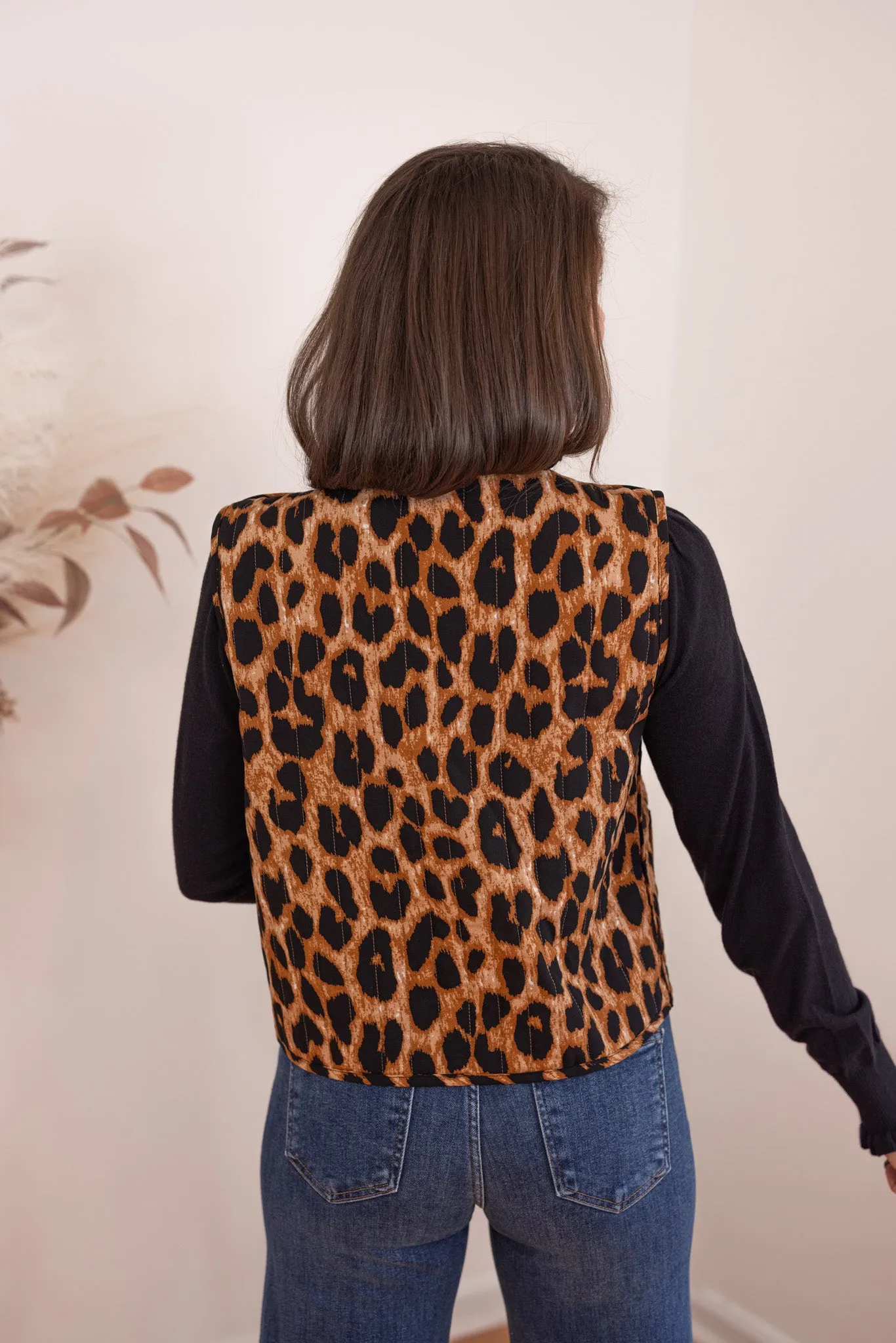 Leopard Print Bows Quilted Vest