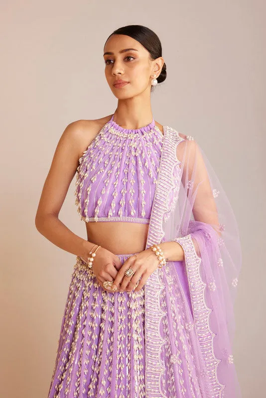 Lilac Chandelier Pearl Halter Neck Lehenga Set