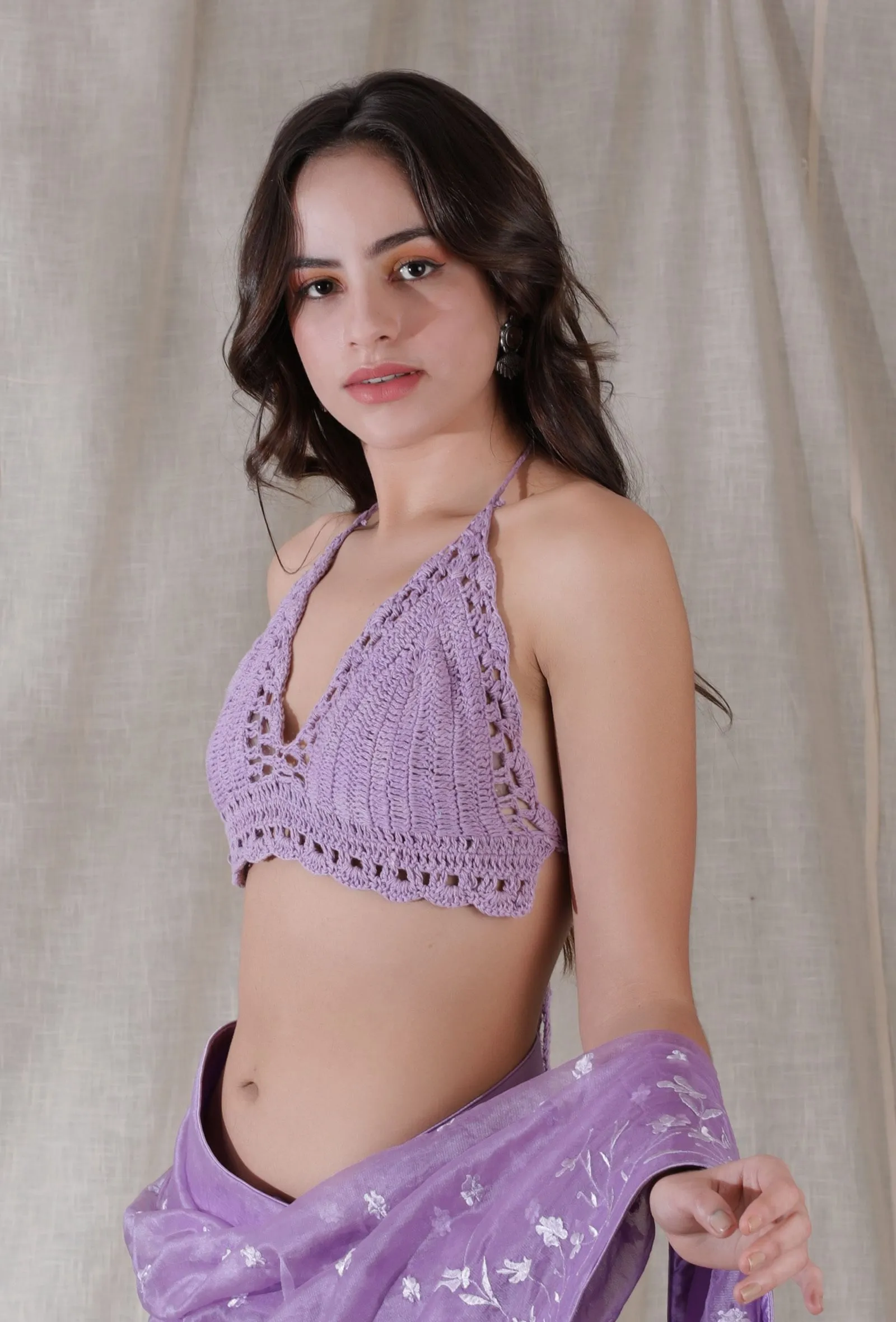 Lilac purple color handmade crochia backless bralette crop top blouse