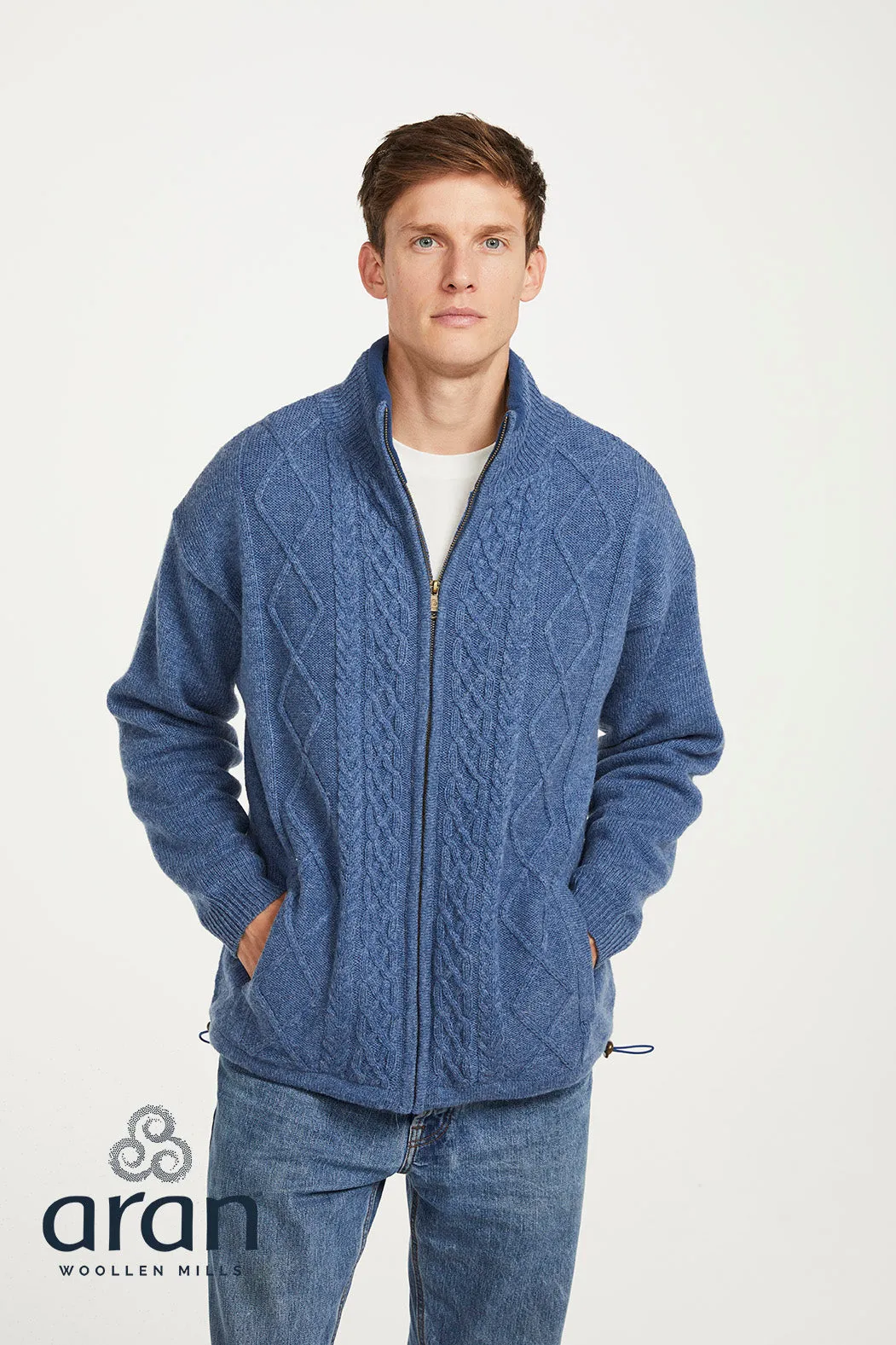 Lined Shetland Full Zip Cardigan with Fleece Collar