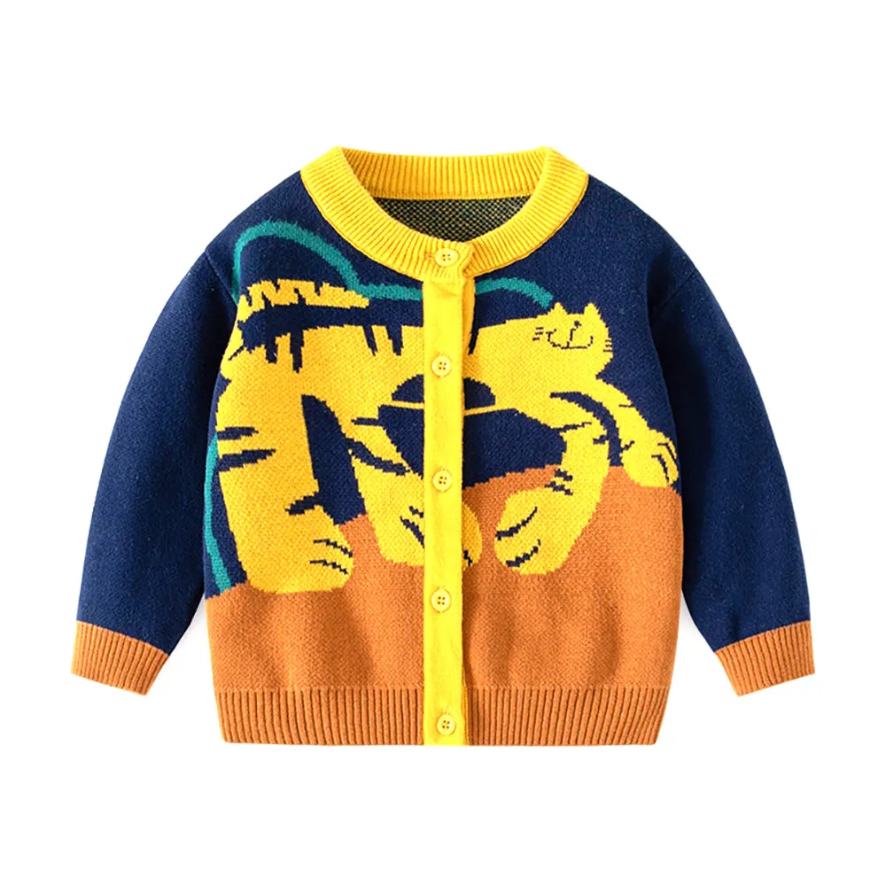 Little Surprise Box Blue & Orange In the Wild Theme Cardigan/Warmer/Sweater for Toddlers & Kids