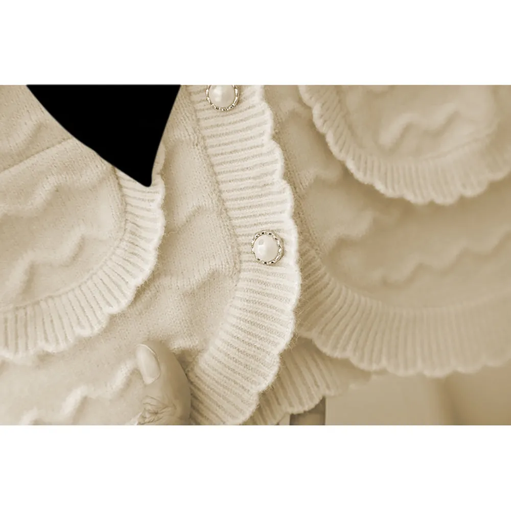 Little Surprise box White Ruffled Cardigan with Big black Bow Winter Warmer Sweater for Toddlers & Kids