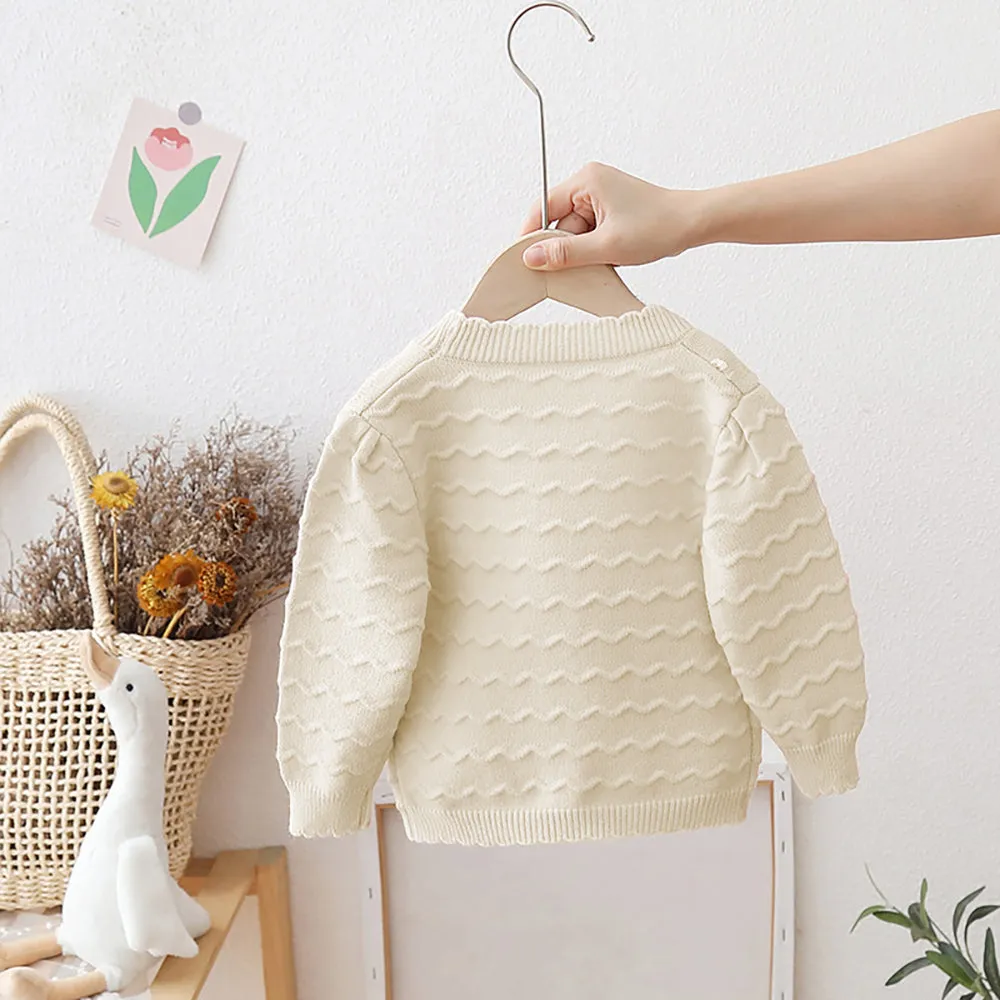 Little Surprise box White Ruffled Cardigan with Big black Bow Winter Warmer Sweater for Toddlers & Kids
