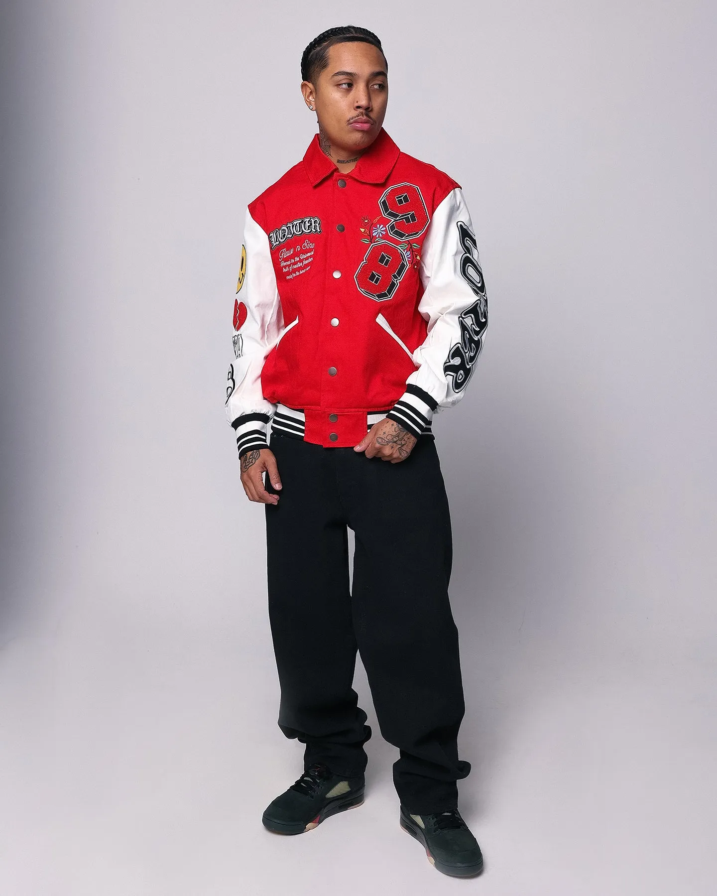 Loiter Flaws Varsity Jacket Red/Off White