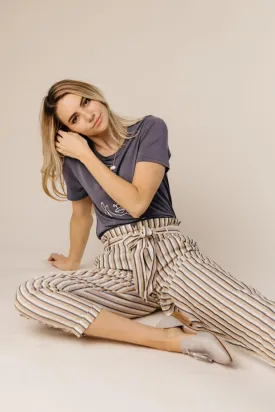 Lucy Paperbag Stripe Pants in Taupe