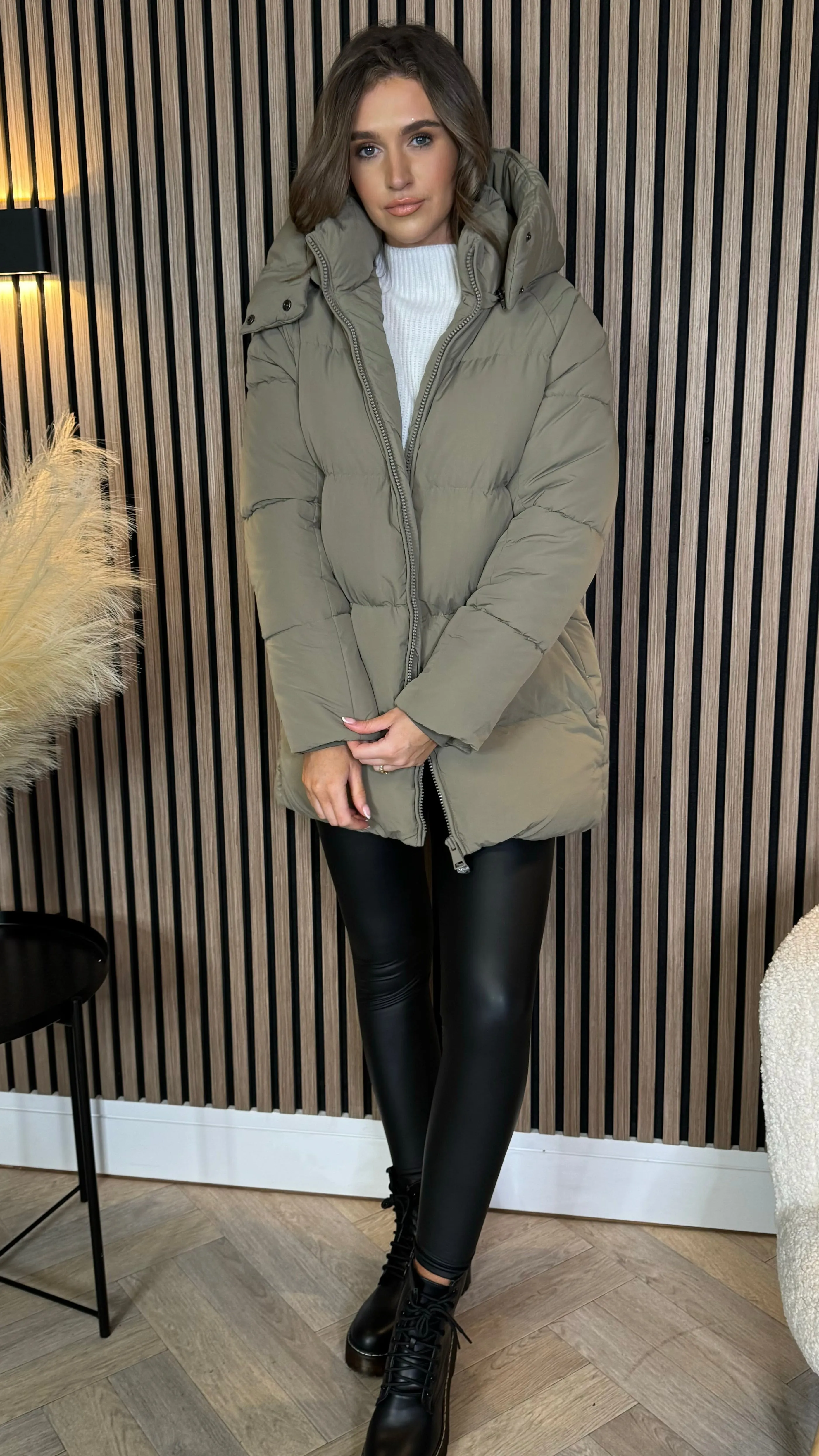 Marissa Khaki Hooded Puffer Coat