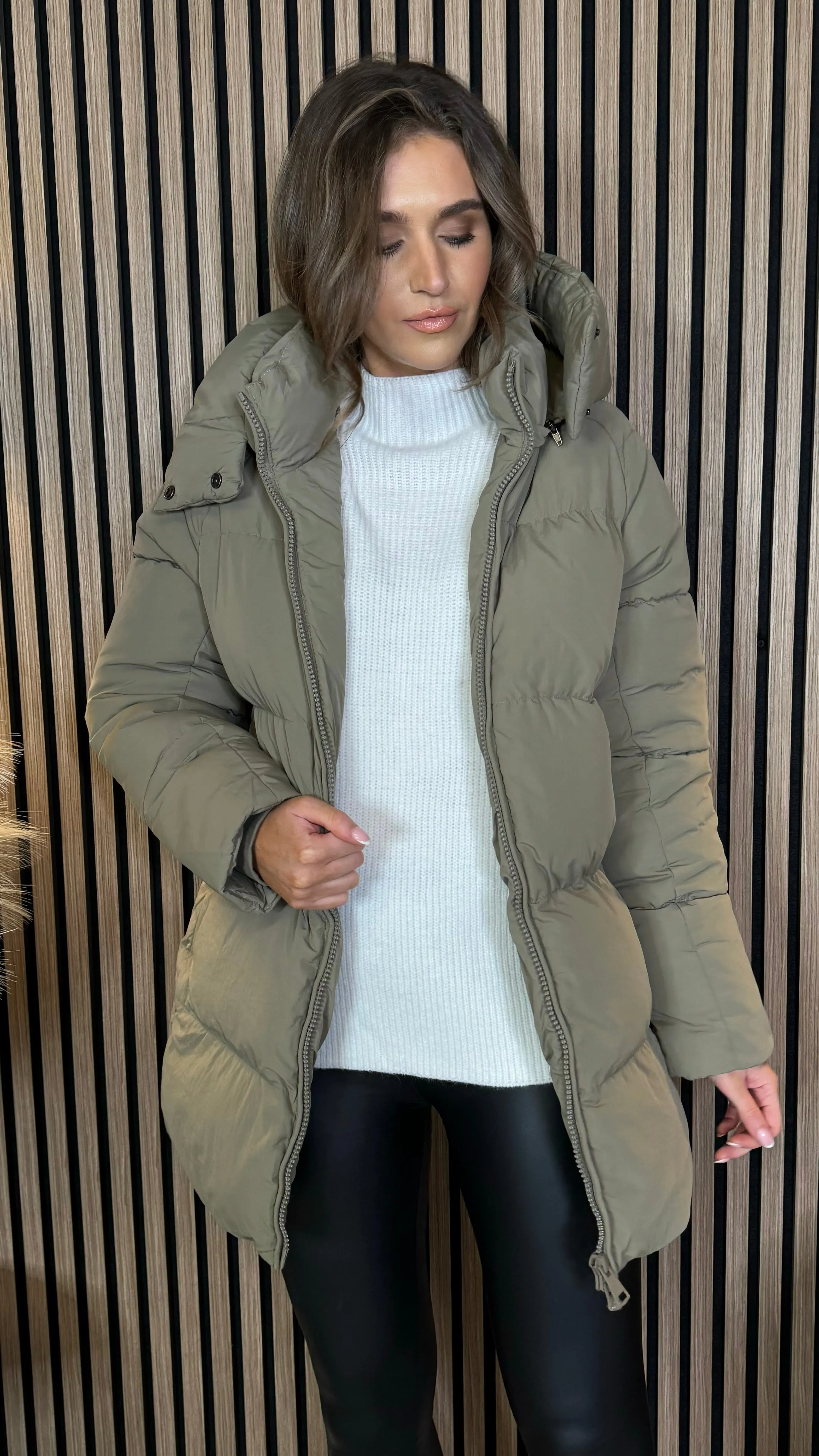 Marissa Khaki Hooded Puffer Coat