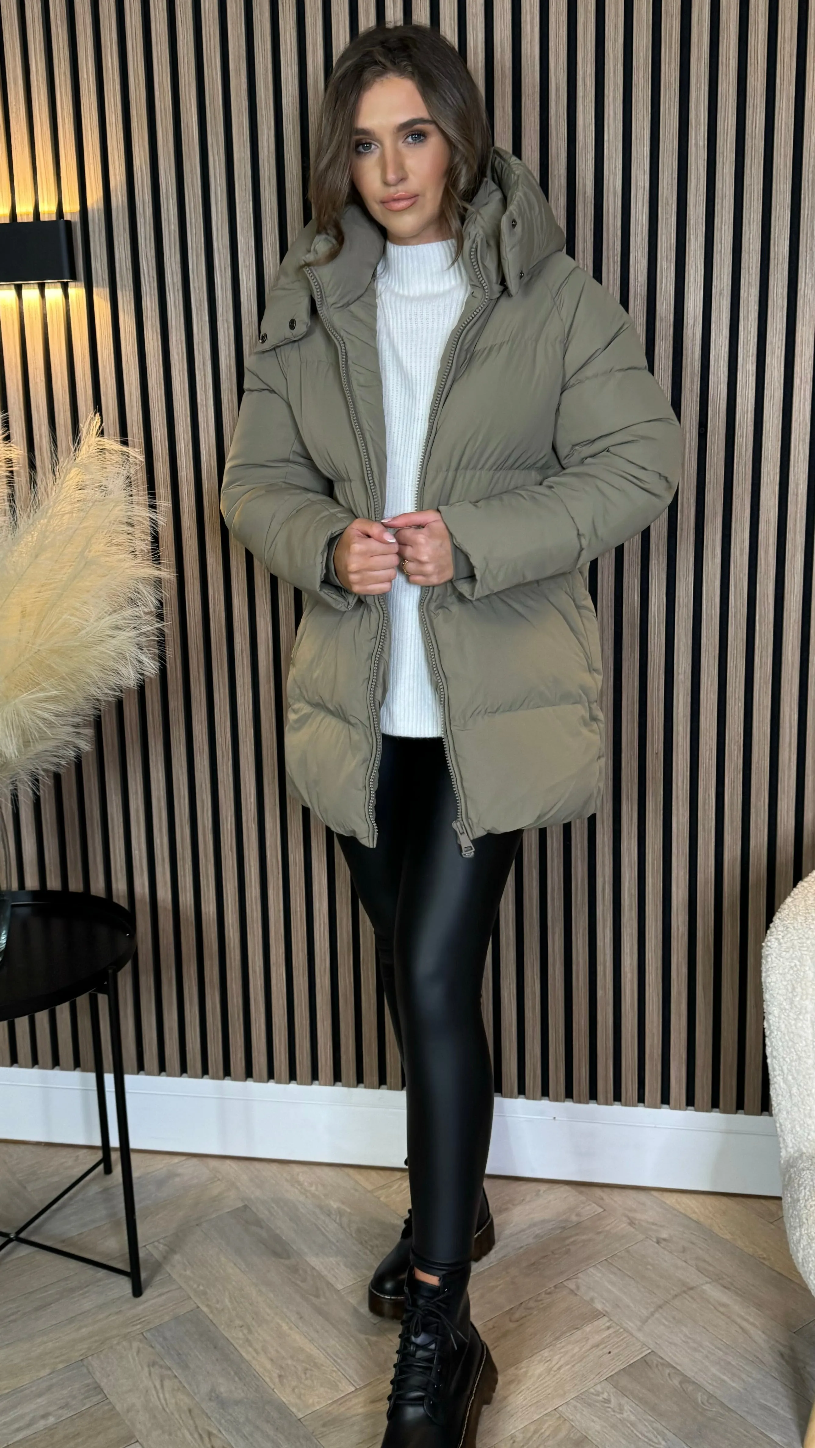 Marissa Khaki Hooded Puffer Coat