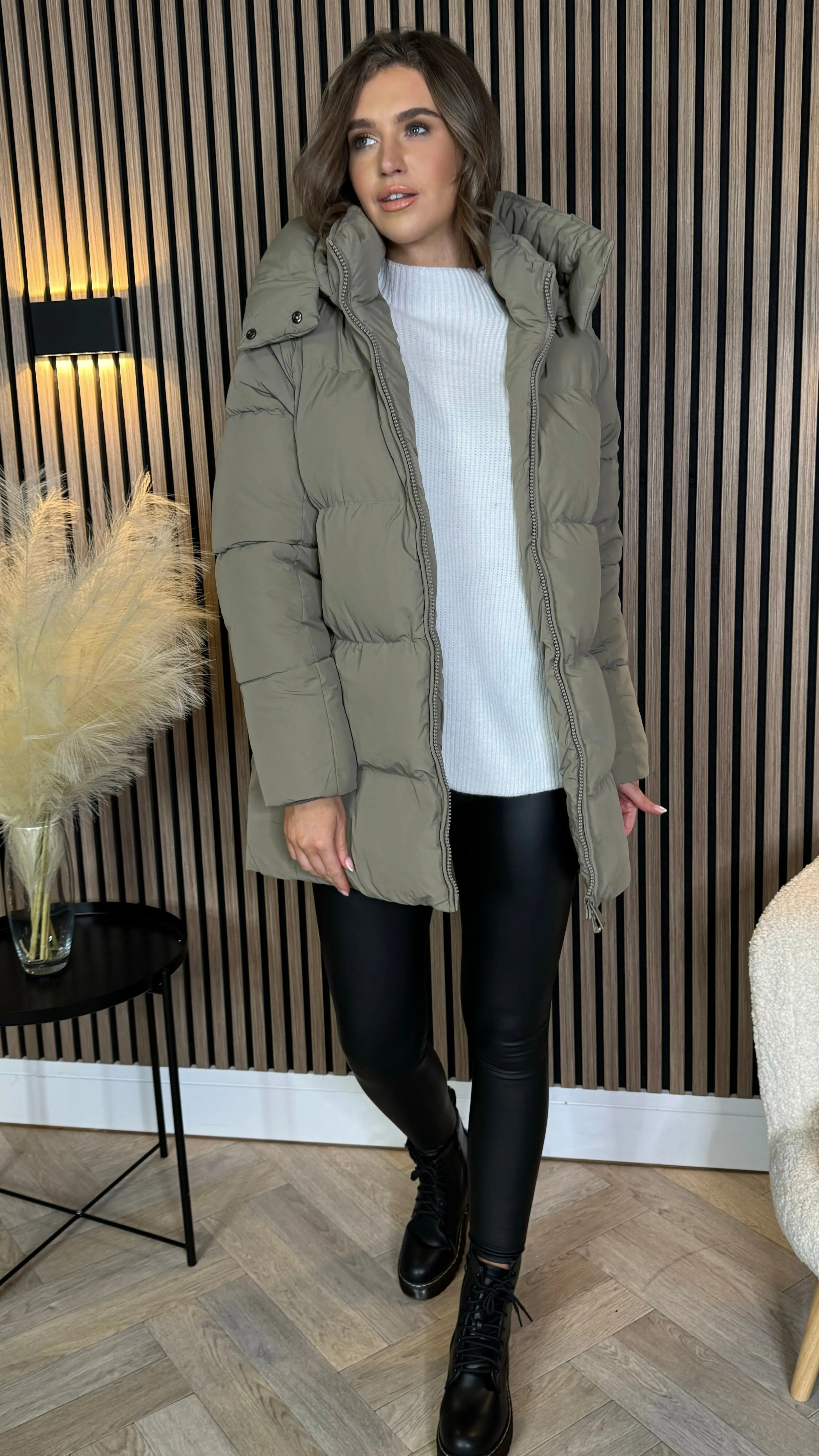 Marissa Khaki Hooded Puffer Coat