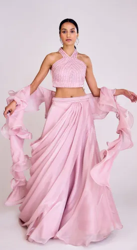 Mauve Tissue Lehenga Set