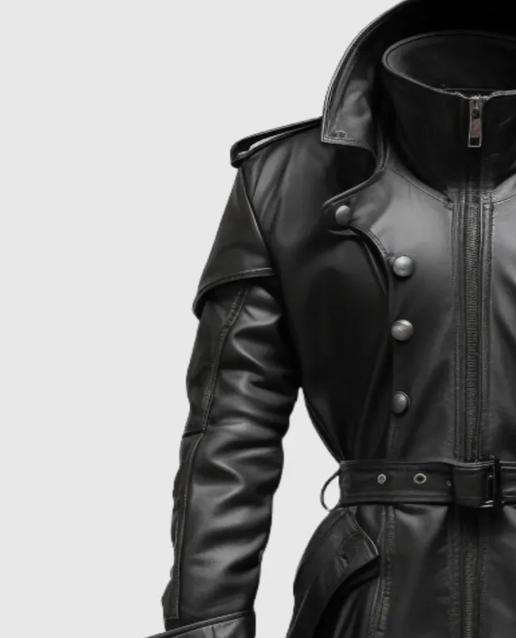 Men's Black Stylish Hooded Leather Coat