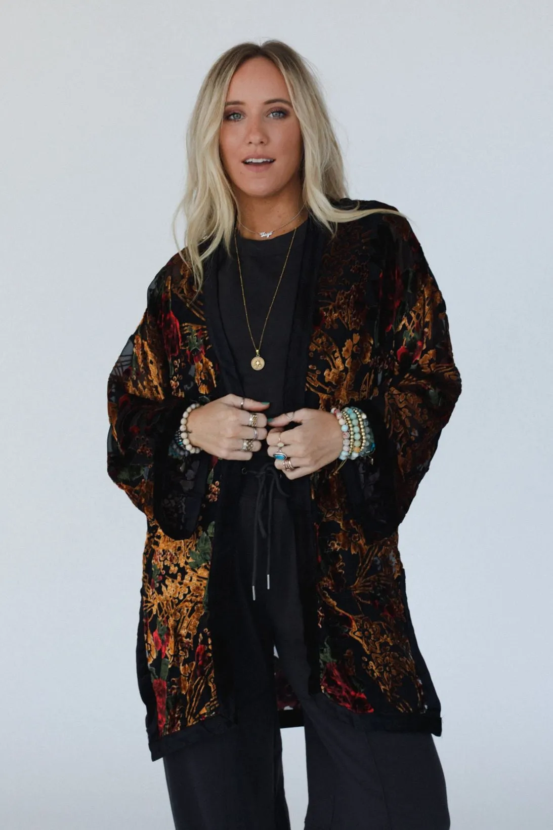 Mirren Velvet Kimono - Black Mutli