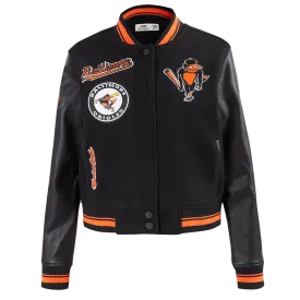 MLB BALTIMORE ORIOLES RETRO CLASSIC WOMEN'S RIB WOOL VARSITY JACKET (BLACK/ORANGE)