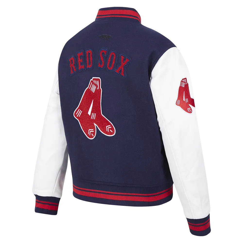MLB BOSTON RED SOX RETRO CLASSIC WOMEN'S RIB WOOL VARSITY JACKET (MIDNIGHT NAVY/RED/MIDNIGHT NAVY)