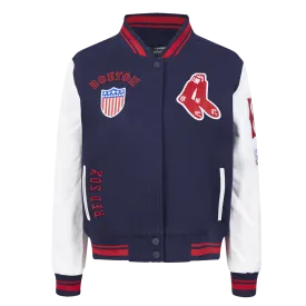 MLB BOSTON RED SOX RETRO CLASSIC WOMEN'S RIB WOOL VARSITY JACKET (MIDNIGHT NAVY/RED/MIDNIGHT NAVY)