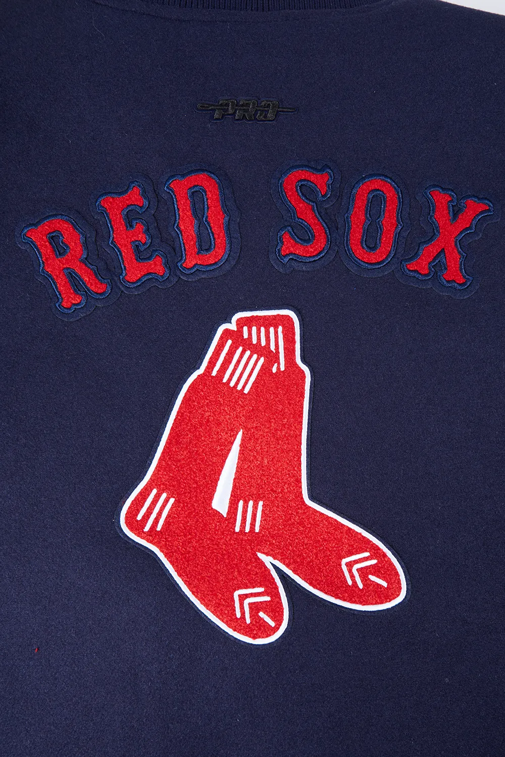 MLB BOSTON RED SOX RETRO CLASSIC WOMEN'S RIB WOOL VARSITY JACKET (MIDNIGHT NAVY/RED/MIDNIGHT NAVY)