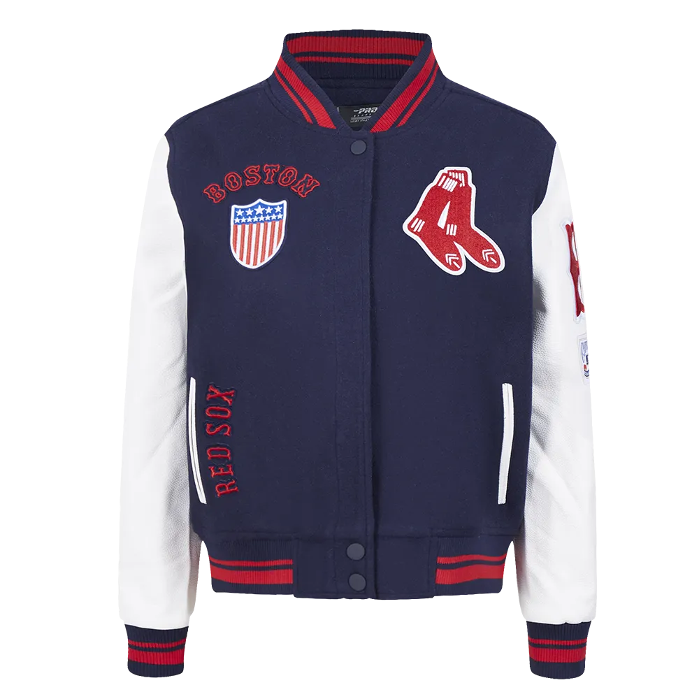 MLB BOSTON RED SOX RETRO CLASSIC WOMEN'S RIB WOOL VARSITY JACKET (MIDNIGHT NAVY/RED/MIDNIGHT NAVY)