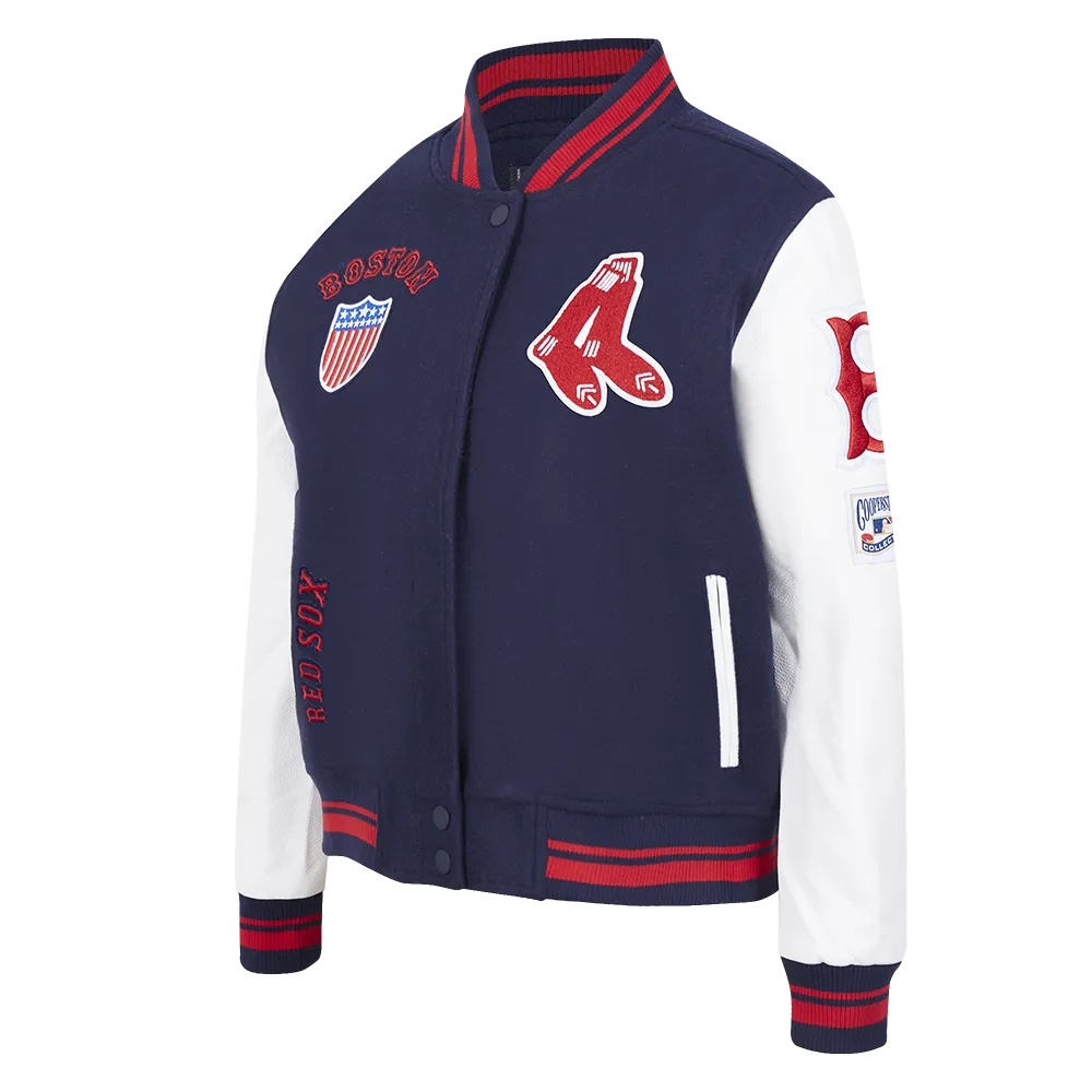 MLB BOSTON RED SOX RETRO CLASSIC WOMEN'S RIB WOOL VARSITY JACKET (MIDNIGHT NAVY/RED/MIDNIGHT NAVY)
