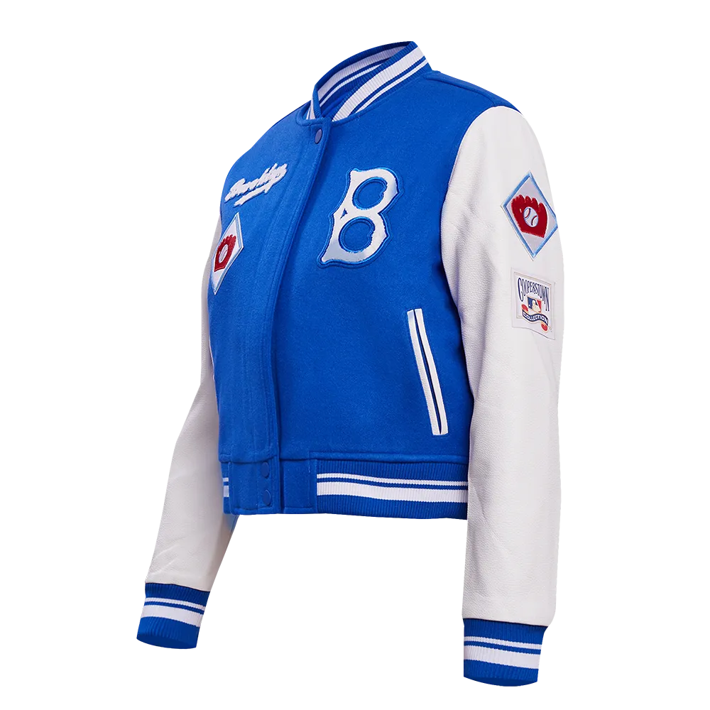 MLB BROOKLYN DODGERS RETRO CLASSIC WOMEN'S RIB WOOL VARSITY JACKET (ROYAL BLUE/WHITE)