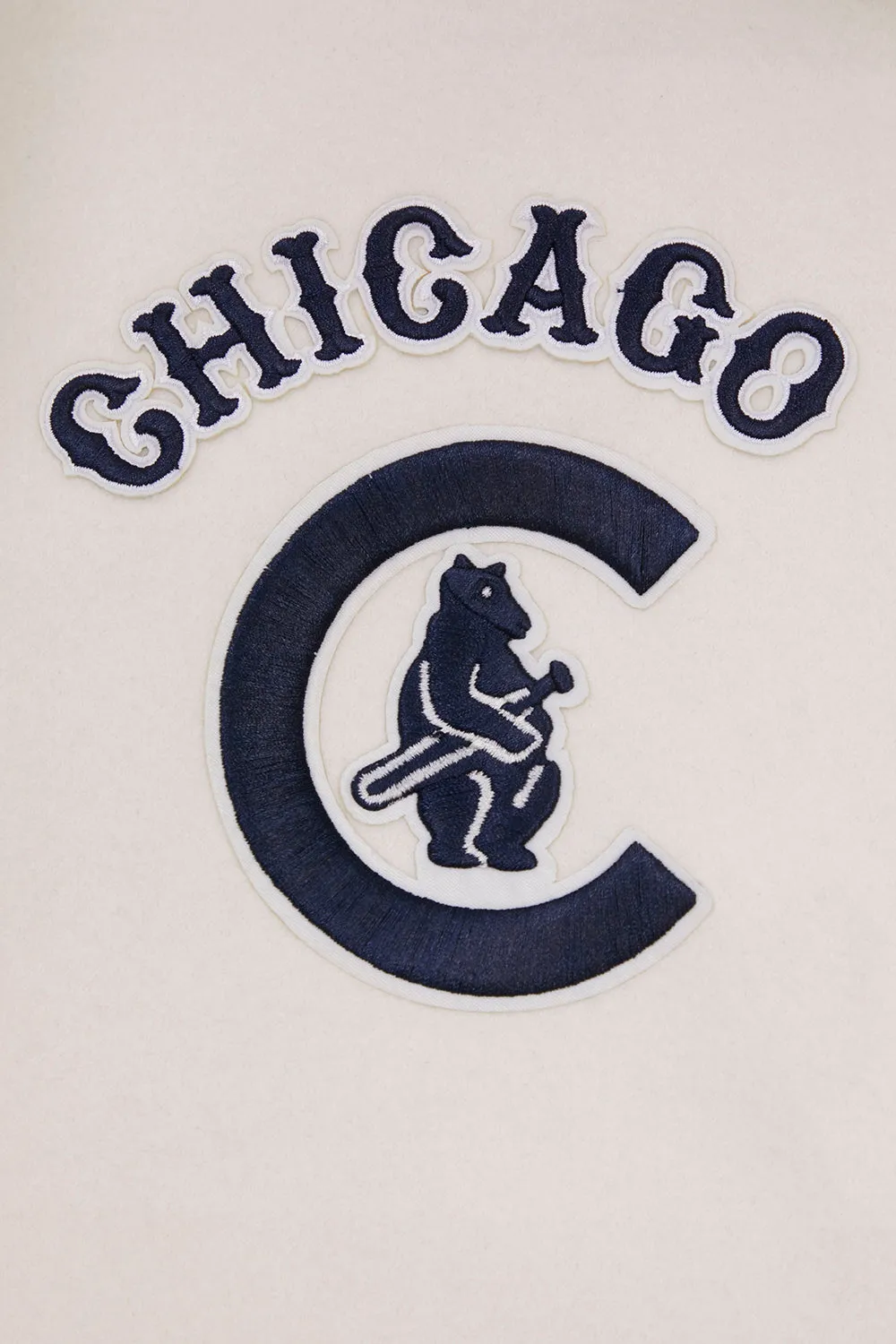 MLB CHICAGO CUBS RETRO CLASSIC MEN'S RIB WOOL VARSITY JACKET (EGGSHELL/MIDNIGHT NAVY)