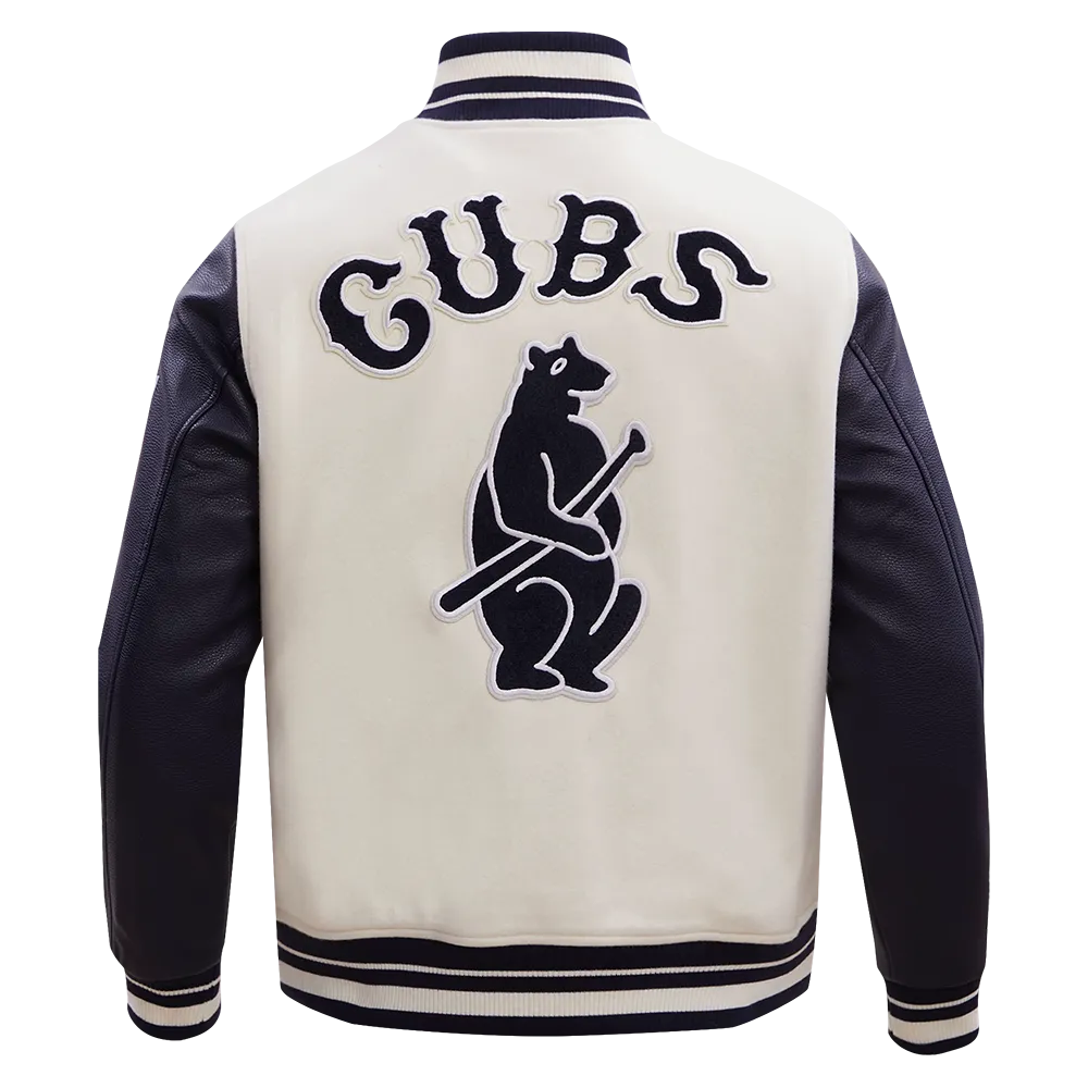 MLB CHICAGO CUBS RETRO CLASSIC MEN'S RIB WOOL VARSITY JACKET (EGGSHELL/MIDNIGHT NAVY)