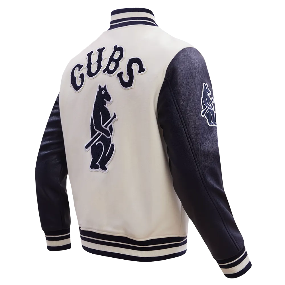 MLB CHICAGO CUBS RETRO CLASSIC MEN'S RIB WOOL VARSITY JACKET (EGGSHELL/MIDNIGHT NAVY)