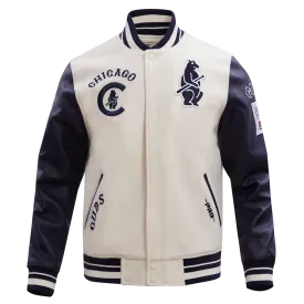 MLB CHICAGO CUBS RETRO CLASSIC MEN'S RIB WOOL VARSITY JACKET (EGGSHELL/MIDNIGHT NAVY)