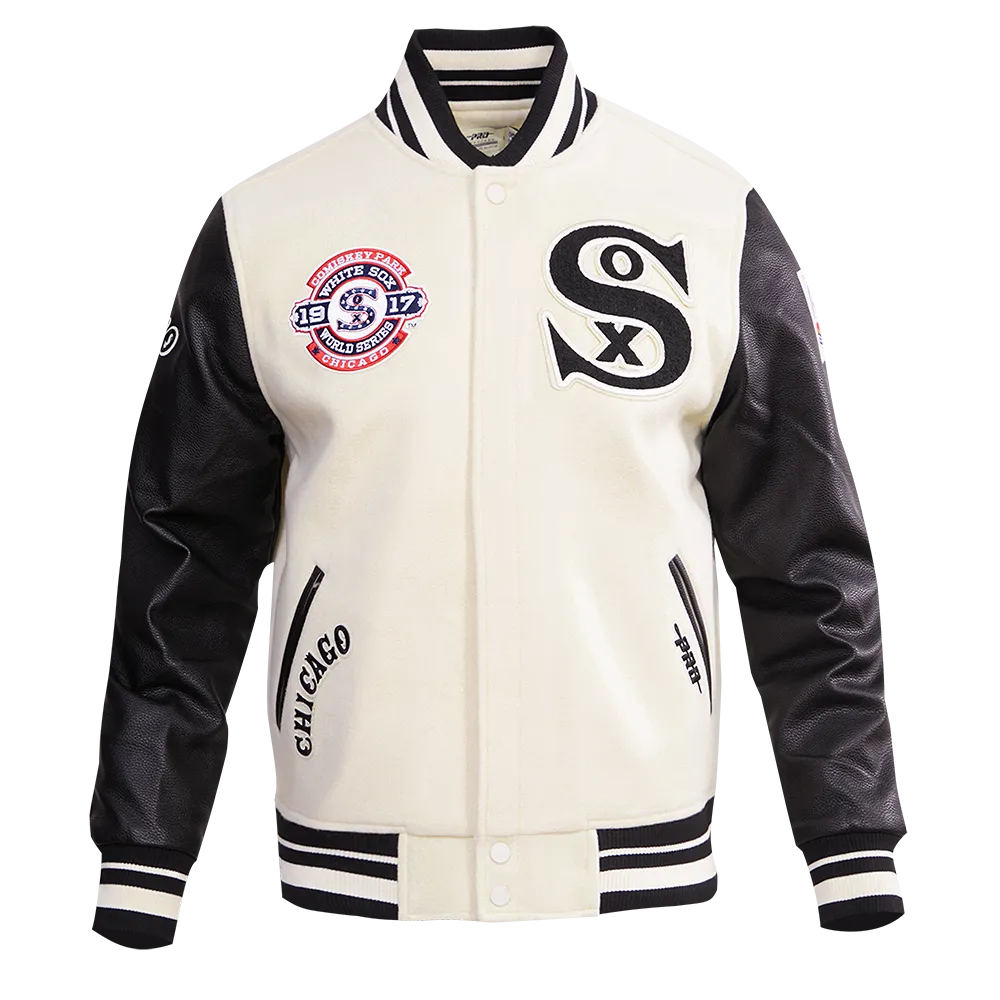MLB CHICAGO WHITE SOX RETRO CLASSIC MEN'S RIB WOOL VARSITY JACKET (EGGSHELL/BLACK)