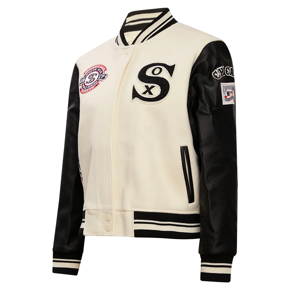 MLB CHICAGO WHITE SOX RETRO CLASSIC WOMEN'S RIB WOOL VARSITY JACKET (EGGSHELL/BLACK)