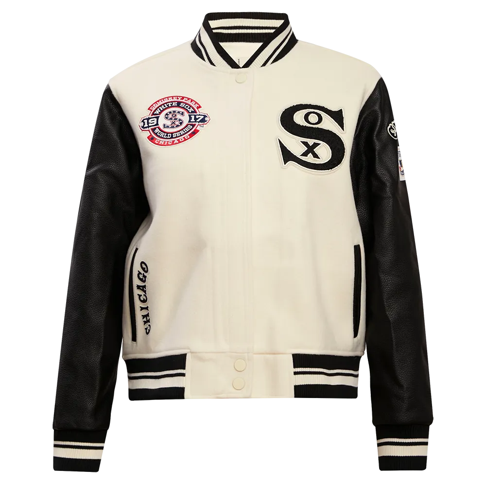 MLB CHICAGO WHITE SOX RETRO CLASSIC WOMEN'S RIB WOOL VARSITY JACKET (EGGSHELL/BLACK)