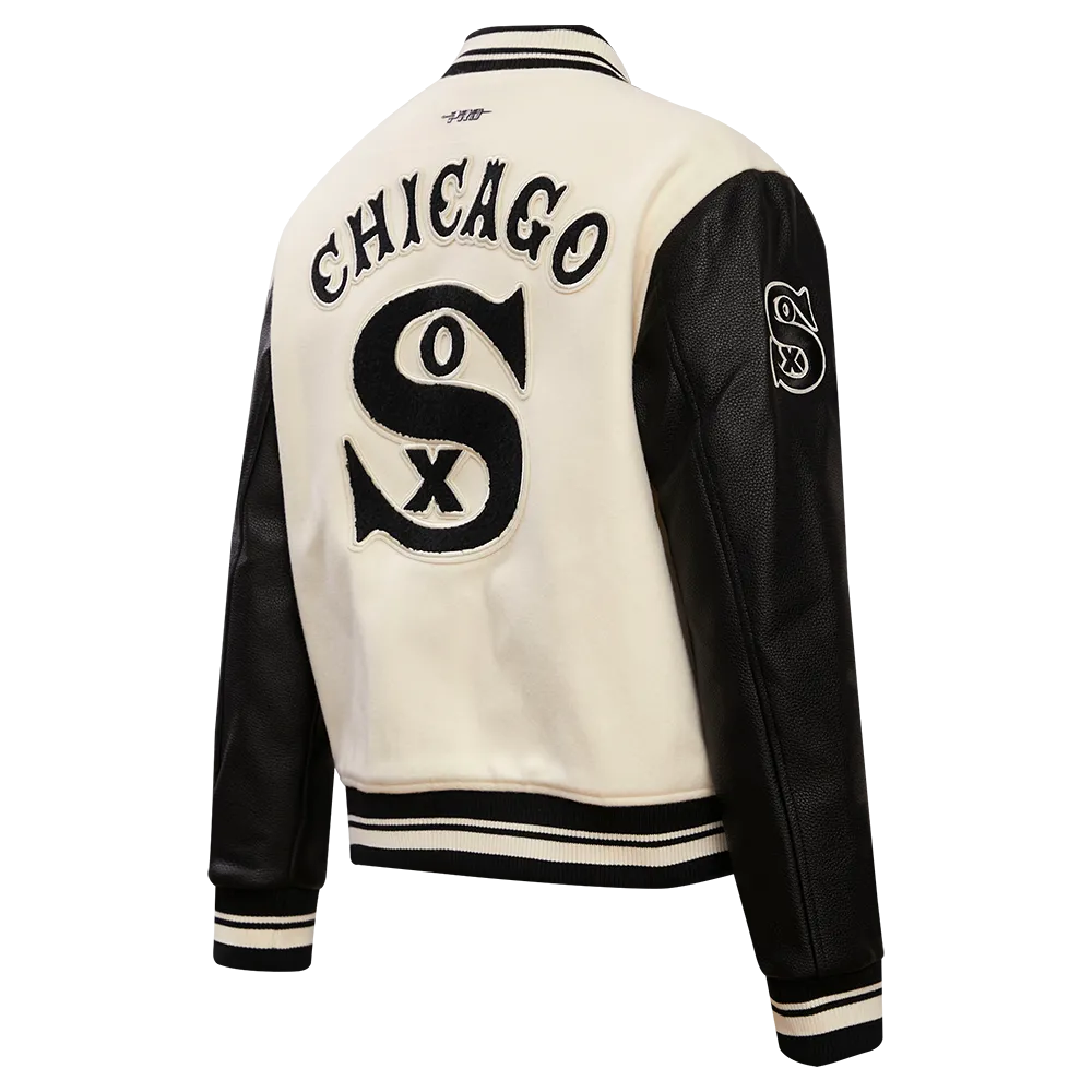 MLB CHICAGO WHITE SOX RETRO CLASSIC WOMEN'S RIB WOOL VARSITY JACKET (EGGSHELL/BLACK)