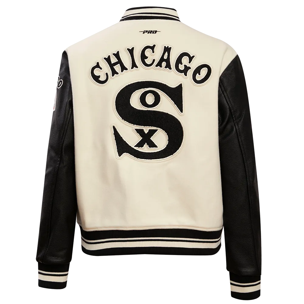 MLB CHICAGO WHITE SOX RETRO CLASSIC WOMEN'S RIB WOOL VARSITY JACKET (EGGSHELL/BLACK)