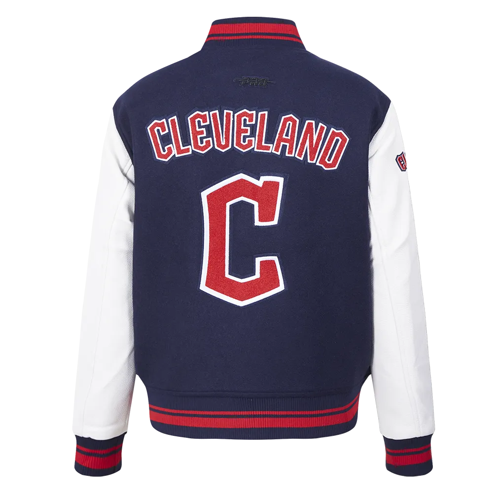MLB CLEVELAND GUARDIANS RETRO CLASSIC WOMEN'S RIB WOOL VARSITY JACKET (EGGSHELL/MIDNIGHT NAVY)