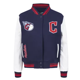 MLB CLEVELAND GUARDIANS RETRO CLASSIC WOMEN'S RIB WOOL VARSITY JACKET (EGGSHELL/MIDNIGHT NAVY)