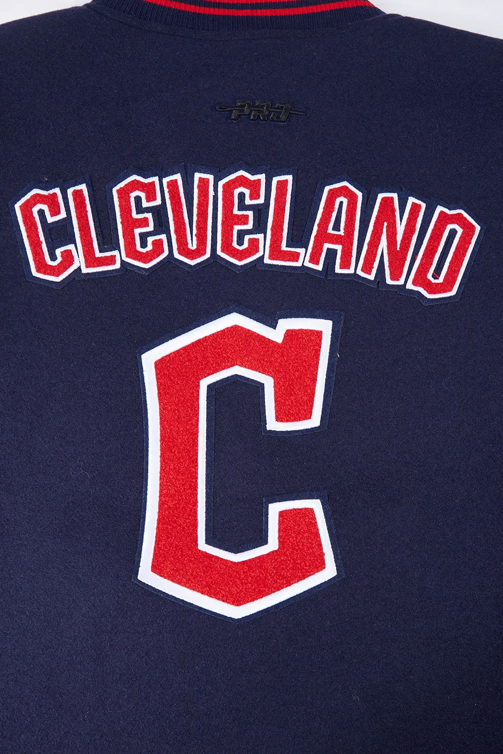 MLB CLEVELAND GUARDIANS RETRO CLASSIC WOMEN'S RIB WOOL VARSITY JACKET (EGGSHELL/MIDNIGHT NAVY)