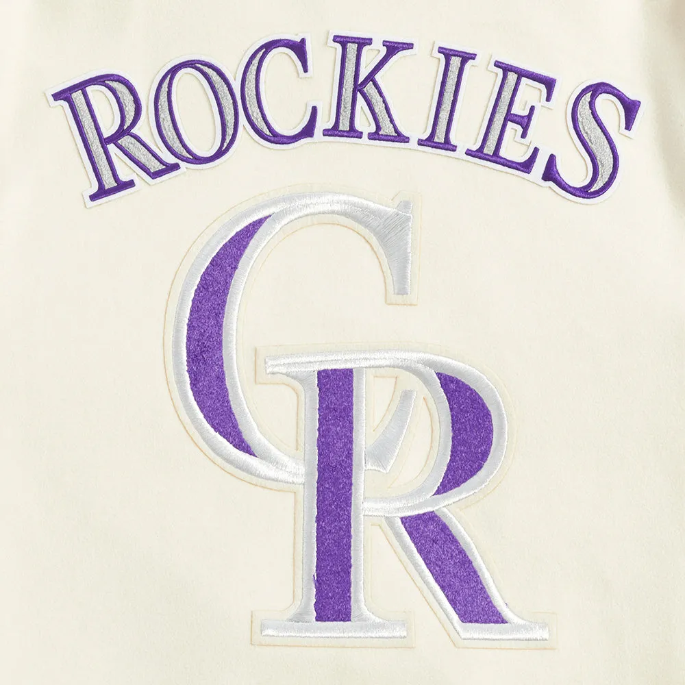 MLB COLORADO ROCKIES RETRO CLASSIC MEN'SS RIB VARSITY JACKET (EGGSHELL/ BLACK)