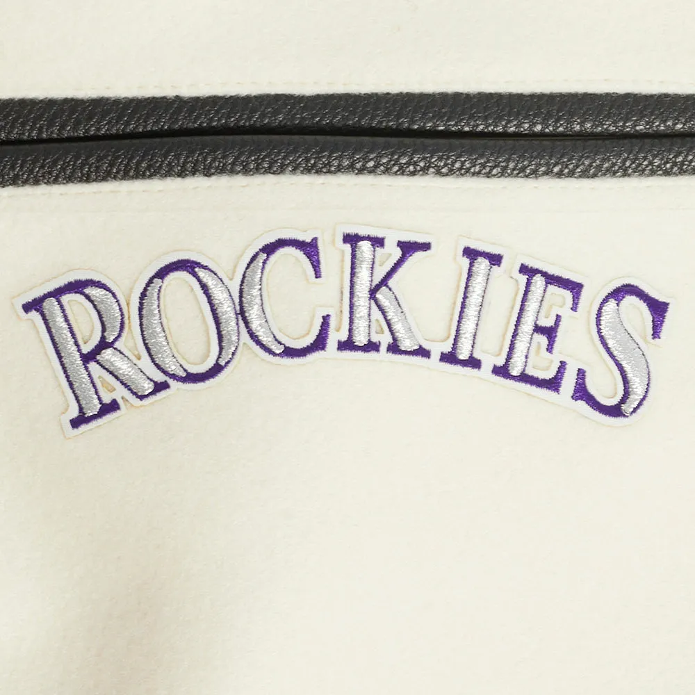 MLB COLORADO ROCKIES RETRO CLASSIC MEN'SS RIB VARSITY JACKET (EGGSHELL/ BLACK)