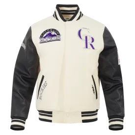 MLB COLORADO ROCKIES RETRO CLASSIC MEN'SS RIB VARSITY JACKET (EGGSHELL/ BLACK)