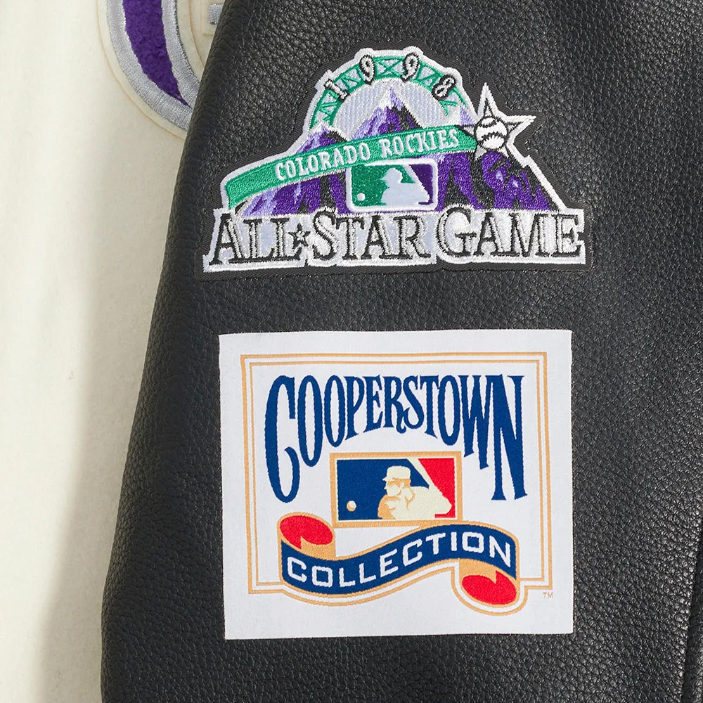MLB COLORADO ROCKIES RETRO CLASSIC MEN'SS RIB VARSITY JACKET (EGGSHELL/ BLACK)