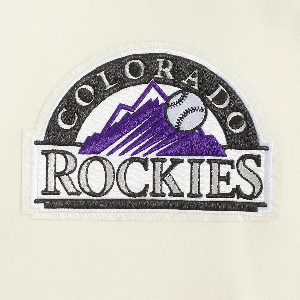 MLB COLORADO ROCKIES RETRO CLASSIC MEN'SS RIB VARSITY JACKET (EGGSHELL/ BLACK)