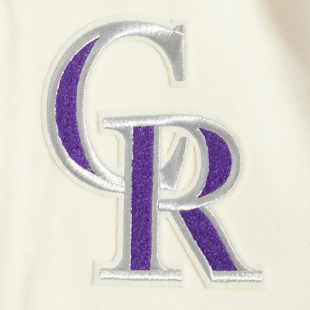 MLB COLORADO ROCKIES RETRO CLASSIC MEN'SS RIB VARSITY JACKET (EGGSHELL/ BLACK)