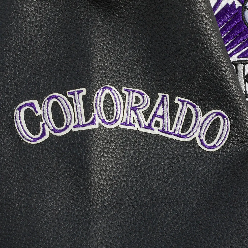 MLB COLORADO ROCKIES RETRO CLASSIC MEN'SS RIB VARSITY JACKET (EGGSHELL/ BLACK)
