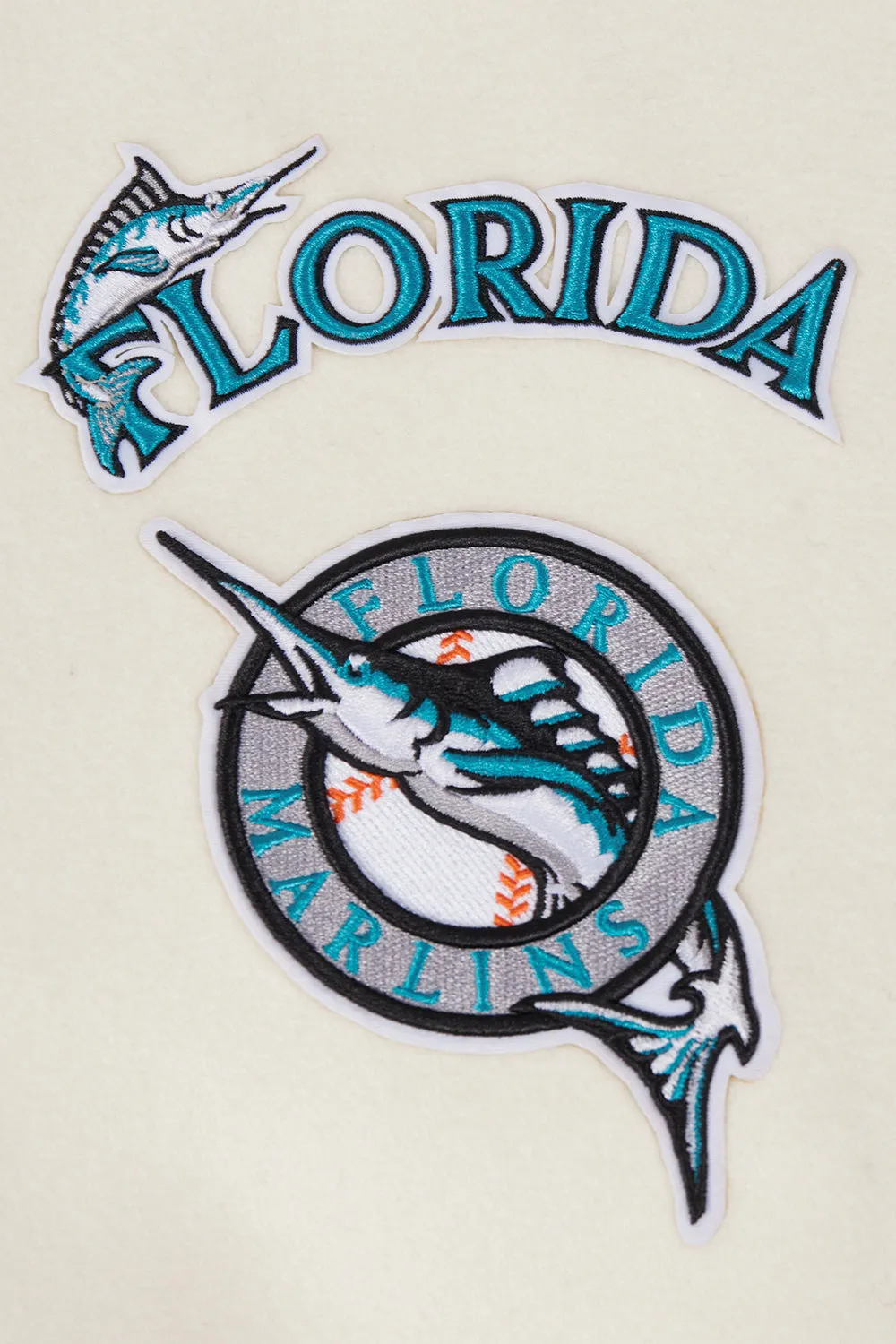 MLB FLORIDA MARLINS RETRO CLASSIC MEN'S RIB WOOL VARSITY JACKET (EGGSHELL/BLACK)